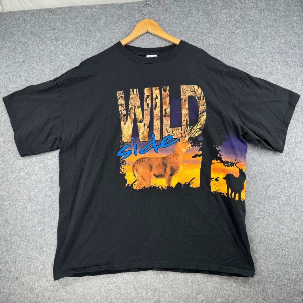 Vintage TNT Wild Side T-Shirt Mens 3XL Black Style Deer Graphic Nature Tee